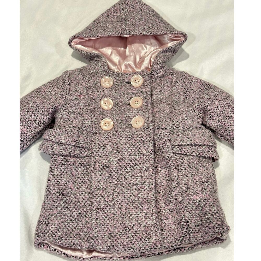 Penelope Mack Double Breasted Hooded Pea Coat Baby Girls Size 12months Pink